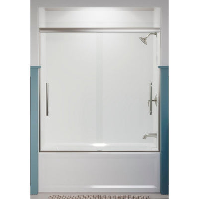 Pleat 59.625 in. x 63.5625 in. Frameless Sliding Bathtub Door in Anodized Brushed Nickel with Crystal Clear Glass - Super Arbor