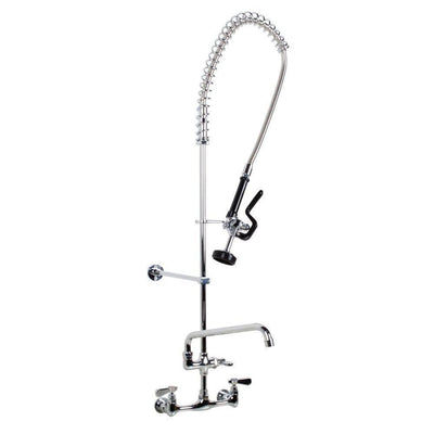 Commercial Pull Down 2-Handle Wall Mount Pre-Rinse Spray Utility Kitchen Faucet in Chrome Finish - Super Arbor