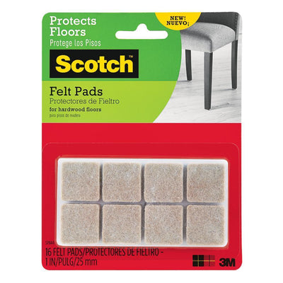 Scotch 1 in. x 1 in. Beige Square Surface Protection Felt Floor Pads ((16-Pack)(Case of 24)) - Super Arbor