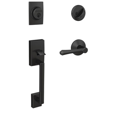 Custom Century Matte Black Single Cylinder Door Handleset with Dempsey Door Lever - Super Arbor