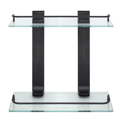 13.75 in. W Double Glass Wall Shelf with Pre-Installed Rails in Rubbed Bronze - Super Arbor