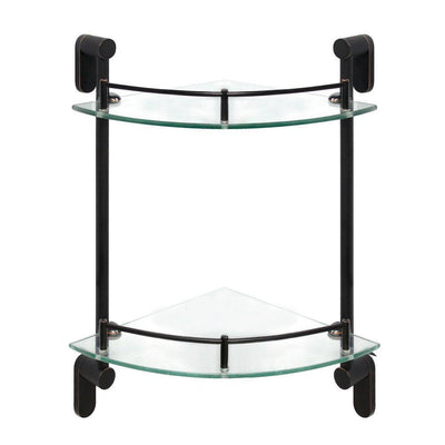 Oval 10.5 in. W Double Glass Corner Shelf with Pre-Installed Rails in Rubbed Bronze - Super Arbor