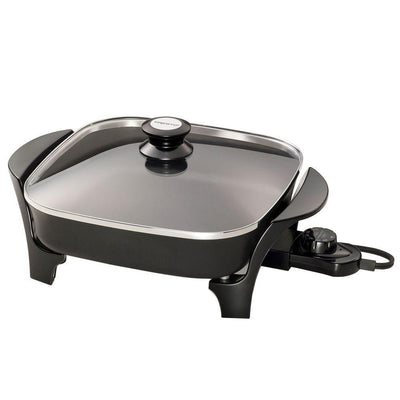 121 sq. in. Black Non-Stick Electric Skillet with Lid - Super Arbor