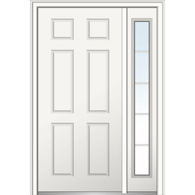 53 in. x 81.75 in. 6-Panel Left-Hand 6-Panel Primed Steel Prehung Front Door with One Sidelite on 6-9/16 in. Frame - Super Arbor