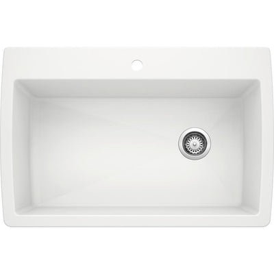 DIAMOND Silgranit Dual Mount Granite Composite 33.5 in. 1-Hole Single Bowl Kitchen Sink in White - Super Arbor