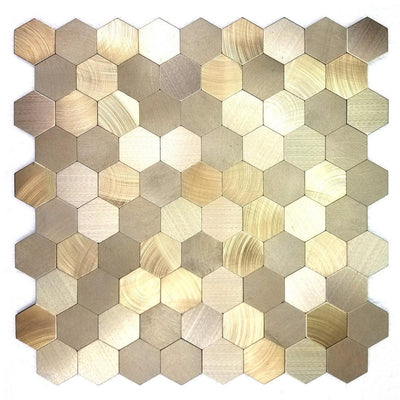 Enchanted Metals Gold Hexagon Mosaic 12 in. x 12 in. Brushed Peel & Stick Wall Tile (0.9 sq. ft.) - Super Arbor