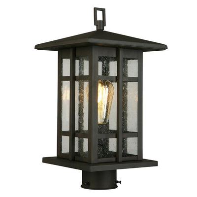 Arlington Creek 7.5 in. W x 15 in. H 1-Light Matte Bronze Outdoor Post Light with Clear Seeded Glass - Super Arbor