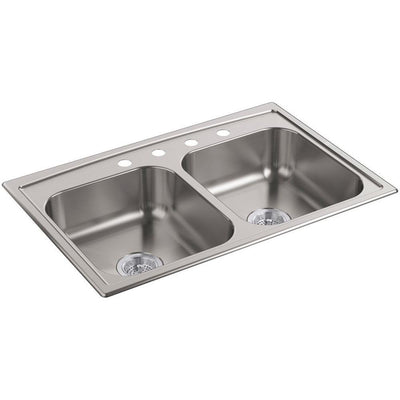 Toccata Drop-in Stainless Steel 33 in. 4-Hole Double Bowl Kitchen Sink - Super Arbor