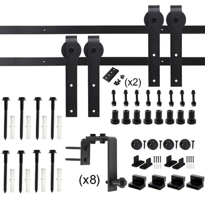 10 ft. /120 in. Powder Coated Black Heavy Duty Bypass Double Door Sliding Barn Door Hardware Classic Design Roller - Super Arbor