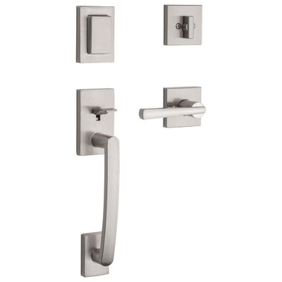 Prestige Spyglass Single Cylinder Satin Nickel Door Handleset with Square Spyglass Door Lever Feat SmartKey Security - Super Arbor