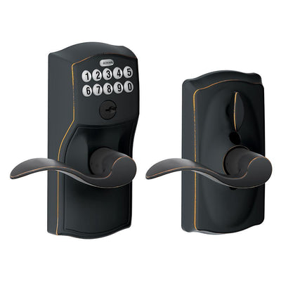 Camelot Aged Bronze Electronic Door Lock with Accent Door Lever Featuring Flex Lock - Super Arbor