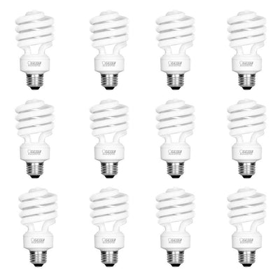 100-Watt Equivalent T3 Spiral Non-Dimmable E26 Base Compact Fluorescent CFL Light Bulb, Soft White 2700K (12-Pack) - Super Arbor