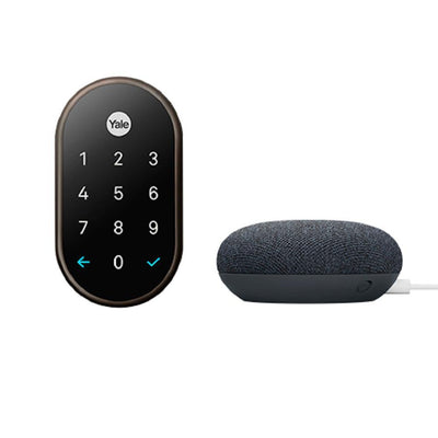 Nest x Yale Smart Lock Oil Rubbed Bronze + Nest Mini (2nd Gen) Smart Speaker Charcoal - Super Arbor