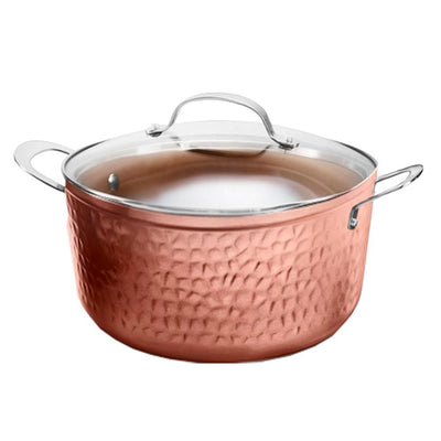 Hammered Copper 5 qt. Aluminum Non-Stick Stock Pot with Glass Lid - Super Arbor