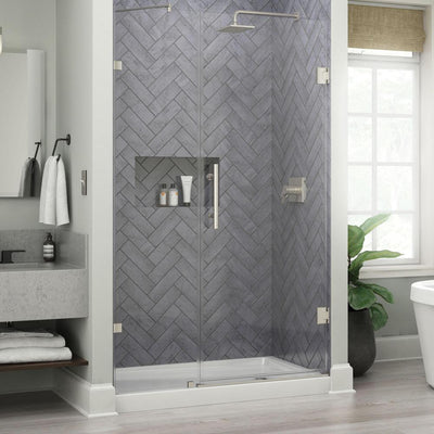 Ametrine 48 in. x 76 in. Heavy Frameless Hinge Shower Door in Brushed Nickel with 5/16 in. (8 mm) Clear Glass - Super Arbor