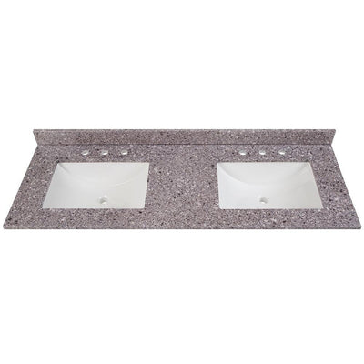 61 in. W x 22 in. D Stone Effects Double Sink Vanity Top in Mineral Gray with White Sinks - Super Arbor