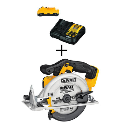 DEWALT 20-Volt MAX Lithium-Ion Cordless 6-1/2 in. Circular Saw (Tool-Only) with Free 20-Volt MAX Battery 3.0Ah & Charger - Super Arbor