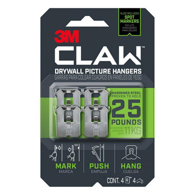 CLAW 25 lbs. Drywall Picture Hanger with Temporary Spot Marker (Pack of 4-Hangers and 4-Markers) - Super Arbor