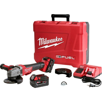 M18 FUEL 18-Volt Lithium-Ion Brushless Cordless 4-1/2 in./5 in. Braking Grinder Kit w/Two 5.0Ah Batteries and Hard Case - Super Arbor