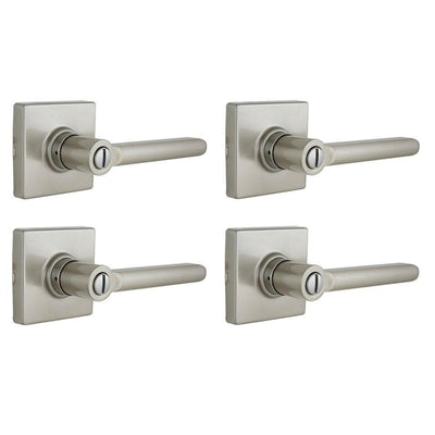 Tonbridge Satin Nickel Bed/Bath Door Lever with Square Rose (4-Pack) - Super Arbor