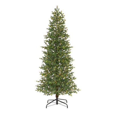 7 ft Elegant Grand Fir Slim LED Pre-Lit Artificial Christmas Tree with Timer with 700 Warm White Lights - Super Arbor