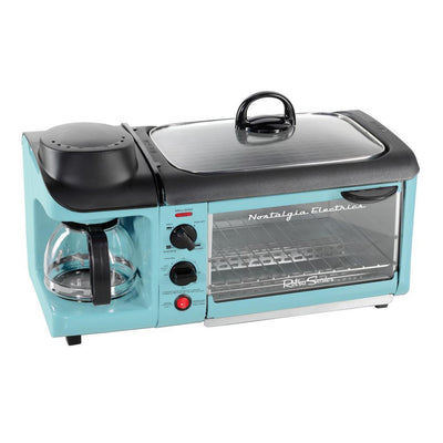 Retro Breakfast Center 1500 W 4-Slice Blue Toaster Oven with Built-In Timer - Super Arbor