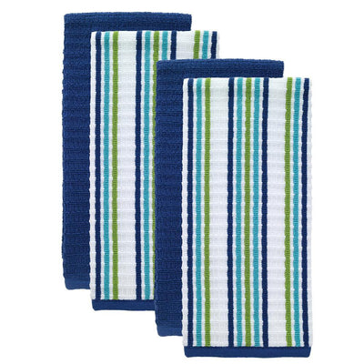 T-fal Blue Solid and Stripe Cotton Waffle Terry Kitchen Towel (Set of 4) - Super Arbor