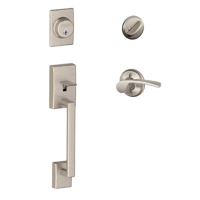 Century Satin Nickel Single Cylinder Deadbolt with Left Handed Merano Lever Door Handleset - Super Arbor