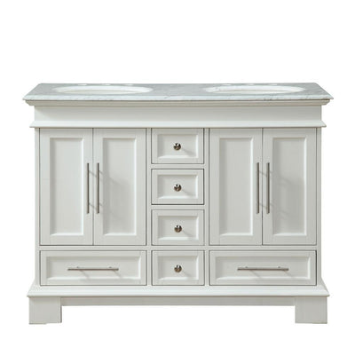 48 in. W x 22 in. D Vanity in White with Marble Vanity Top in Carrara White with White Basin - Super Arbor
