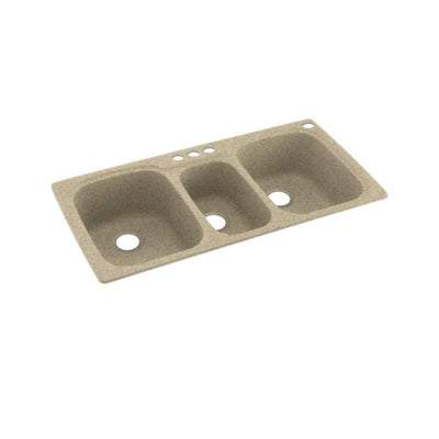 Dual-Mount Solid Surface 44 in. x 22 in. 4-Hole 40/20/40 Triple Bowl Kitchen Sink in Prairie - Super Arbor