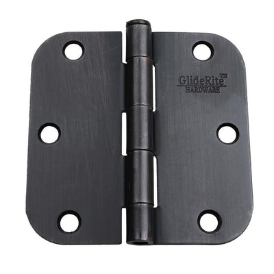 3-1/2 in. Oil Rubbed Bronze Steel Door Hinge 5/8 in. Corner Radius with Screws (12-Pack) - Super Arbor