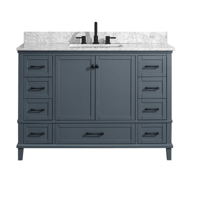 Merryfield 49 in. W x 22 in. D Bath Vanity in Dark Blue-Gray with Marble Vanity Top in Carrara White with White Basin - Super Arbor