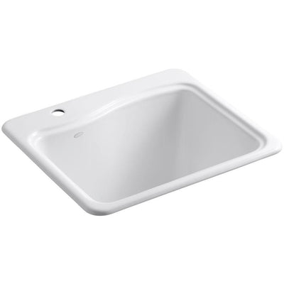 River Falls Top Mount Cast-Iron 25 in. 1-Hole Single Bowl Utility Sink in White - Super Arbor