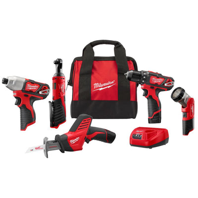 M12 12-Volt Lithium-Ion Cordless Combo Kit (5-Tool) with Two 1.5Ah Batteries, Charger & Tool Bag - Super Arbor