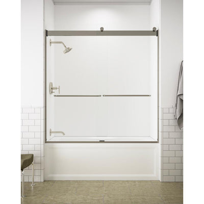 Levity 59 in. x 62 in. Semi-Frameless Sliding Tub Door in Matte Nickel with Handle - Super Arbor