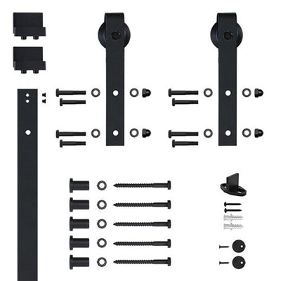 Soft-Close 96 in. Black Hook Strap Rolling Door Hardware Kit for Wood Door - Super Arbor