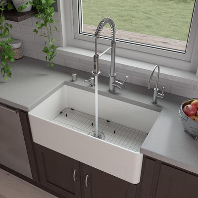 Fireclay 33 in. Single Bowl Farmhouse Kitchen Sink in White - Super Arbor