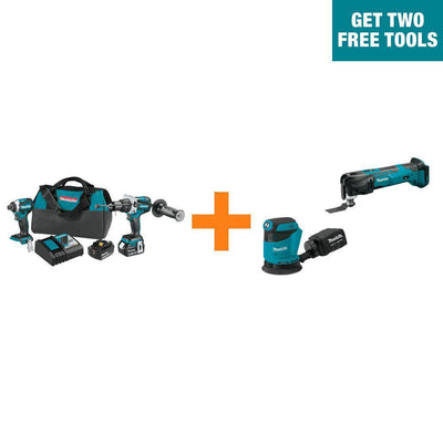 18V LXT Brushless 2-Pc Combo Kit 5.0Ah with bonus 18V LXT 5 in. Random Orbit Sander and 18V LXT Oscillating Multi-Tool - Super Arbor