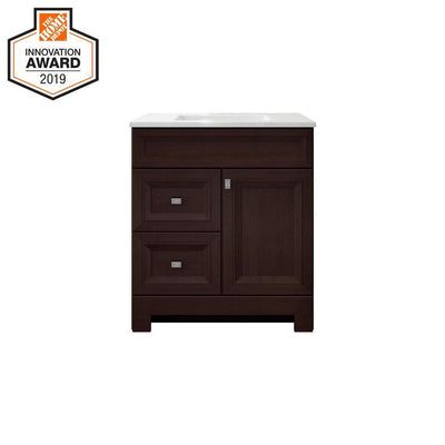 Sedgewood 30-1/2 in. W Bath Vanity in Dark Cognac with Solid Surface Technology Vanity Top in Arctic with White Sink - Super Arbor