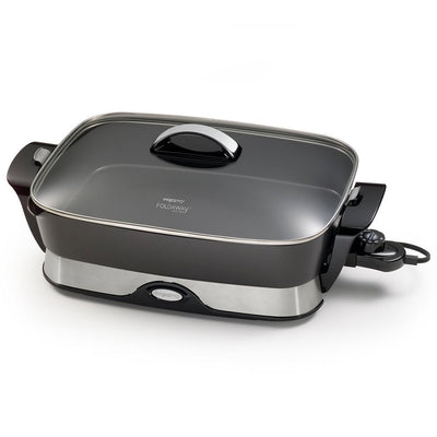 16 in. x 12 in. (118 sq. in.) Black Cast Aluminum Foldaway Electric Skillet with Glass Lid - Super Arbor