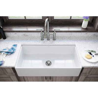 Burnham White Fireclay 33 in. Single Bowl Farmhouse Apron Kitchen Sink - Super Arbor