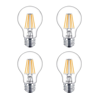Philips 60-Watt Equivalent A19 Dimmable Warm White LED Light Bulb Glass with Warm Glow Effect (4-Pack)