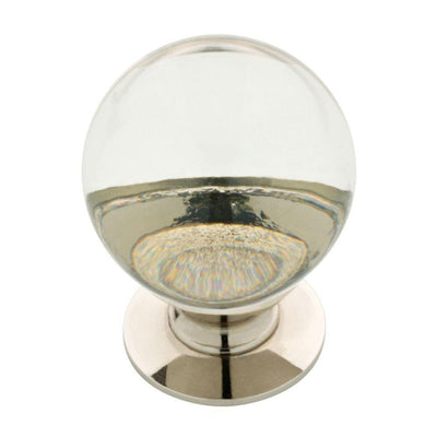 1-1/4 in. (32 mm) Polished Nickel and Clear Glass Ball Cabinet Knob - Super Arbor
