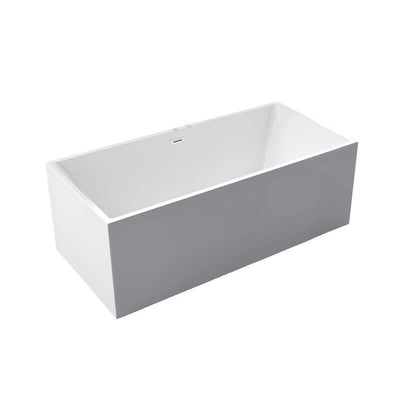 Rectangle 67 in. x 32 in. x 24 in. Contemporary Soaking Acrylic Flatbottom Freestanding Bathtub with Overflow, White - Super Arbor