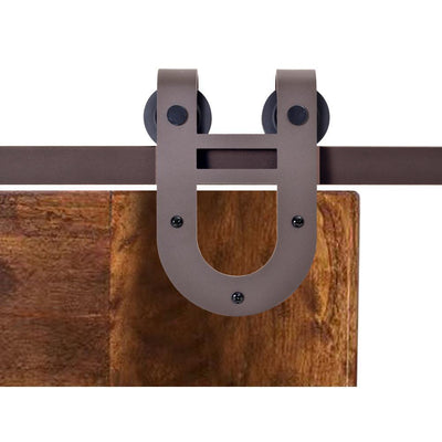 72 in. Antique Bronze Rustic Horseshoe Barn Style Sliding Door Track and Hardware Set - Super Arbor