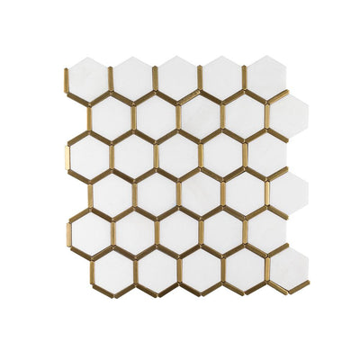 Jeffrey Court Karats White 10.625 in. x 11.125 in. x 8 mm Hexagon Natural Stone/Metal Wall and Floor Mosaic Tile - Super Arbor