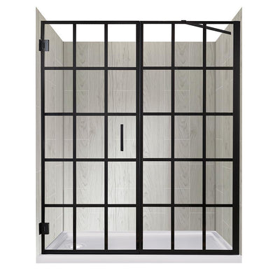 Marina Door and Panel 60 in. L x 30 in. W x 80 in. H Left Drain Alcove Shower Kit in Driftwood and Matte Black - Super Arbor