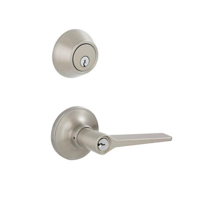 Satin Nickel Entry Single Cylinder Deadbolt and Vining Keyed Lever Combo Pack - Super Arbor