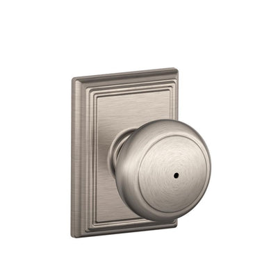 Andover Satin Nickel Privacy Bed/Bath Door Knob with Addison Trim - Super Arbor