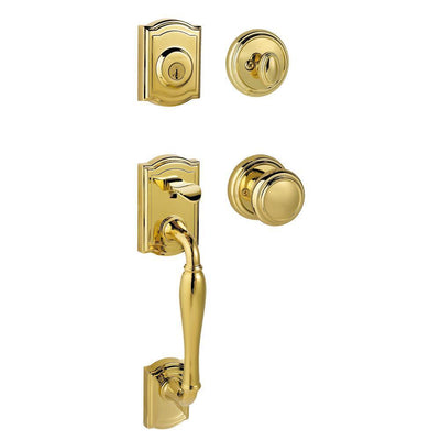 Prestige Wesley Single Cylinder Lifetime Polished Brass Door Handleset with Alcott Door Knob Featuring SmartKey Security - Super Arbor